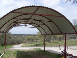 Custom Arched Carport with Decals Bulverde TX 