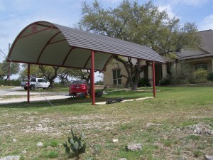 Custom Arched Carport with Decals Bulverde TX