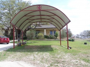 Custom Arched Carport with Decals Bulverde TX