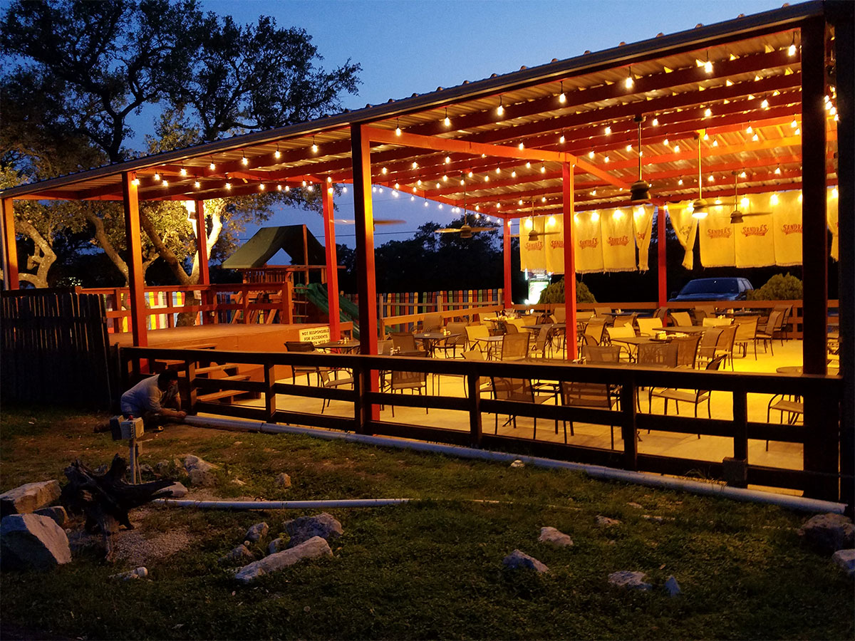 Large outdoor patio cover at Sandra's Cantina in Spring Branch, Texas