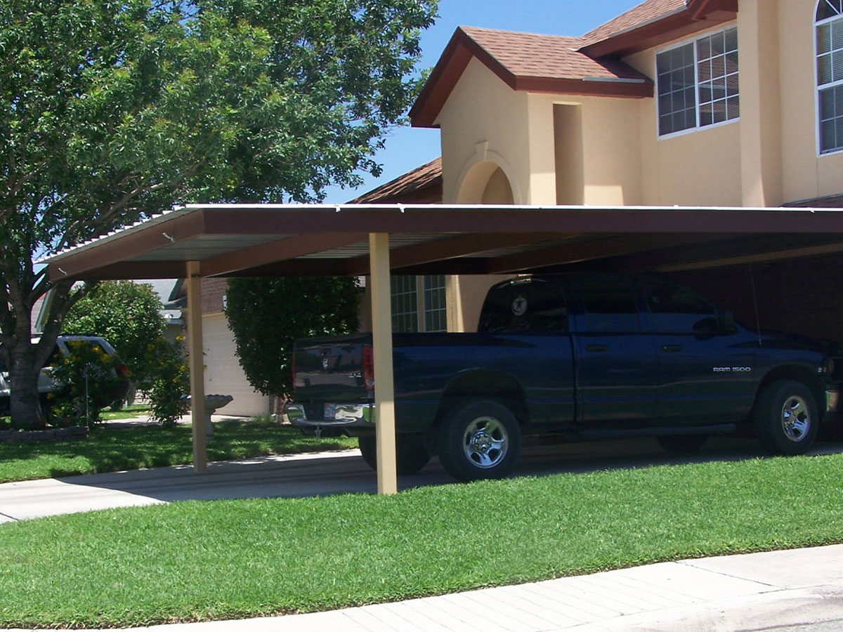 Attached steel carport cover built in San Antonio, Texas