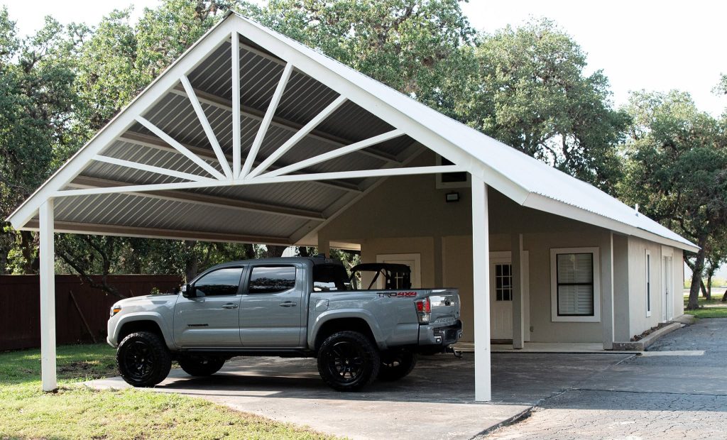 Large steel awning built in Helotes, Texas